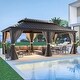 preview thumbnail 73 of 129, Outdoor Hardtop Gazebo Pergola w Galvanized Steel Roof and Aluminum Frame, Prime Curtains and nettings include