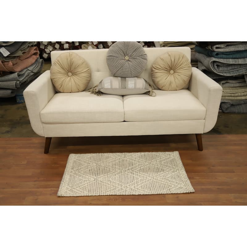 Hand Knotted Oriental 100% Wool Carpet Modern Geometric Beige & Ivories Modern Gotti Design Area Rug - 3' 3'' X 1' 10''