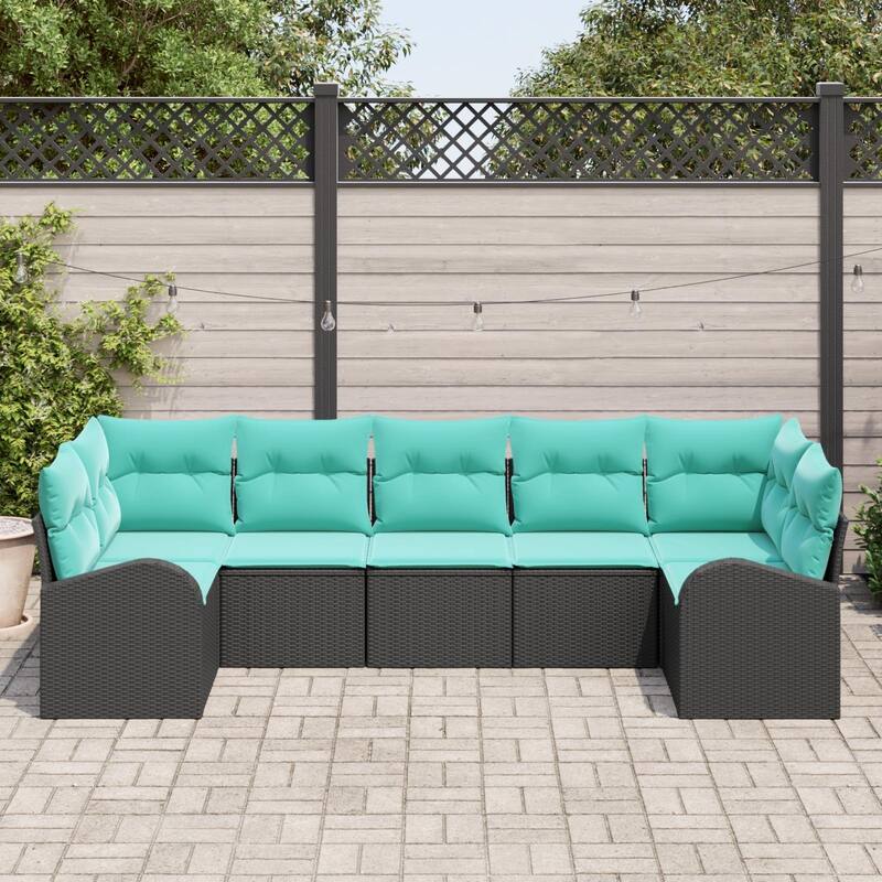 vidaXL 7 Garden Sofa Set with Cushions Black Poly Rattan - 113.8 x 48.8 x 27.2