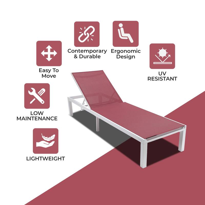 Aluminum Beach Pool Sun Lounge Chair Sling Mesh Fabric Reclining Stackable Lounger Chair