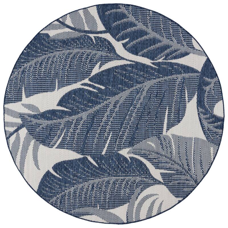 SAFAVIEH Beach House Dmitrij Transitional Rug - 6'7" Round - Navy/Ivory