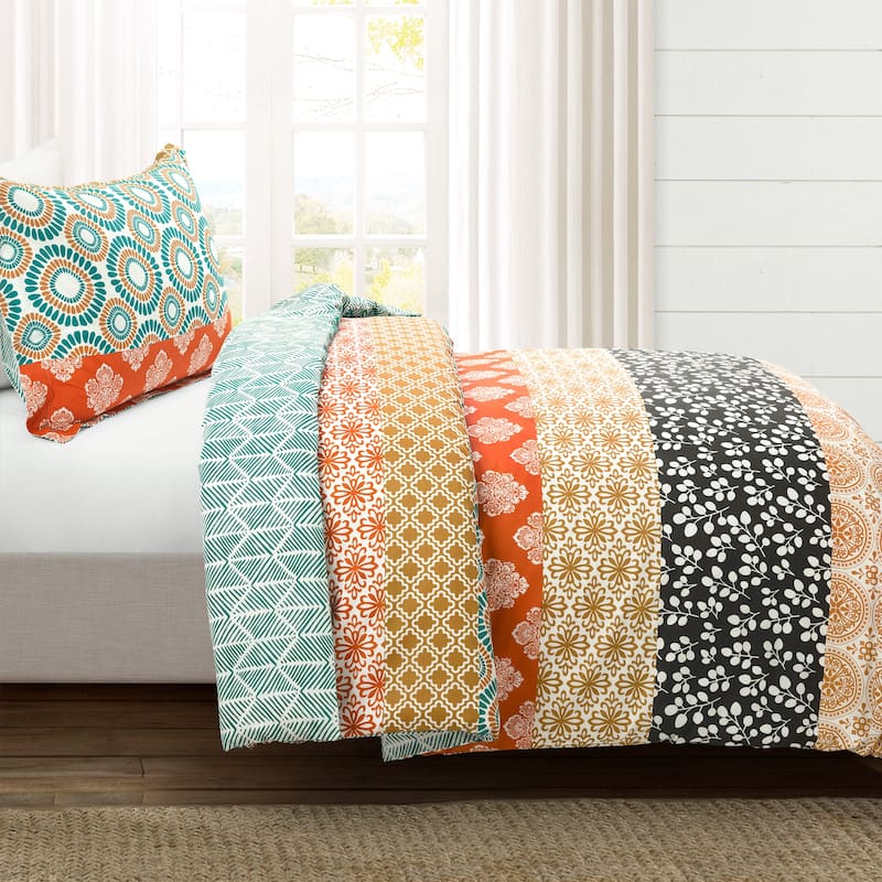 Lush Decor Bohemian Stripe Reversible 3 Piece Cotton Duvet Set