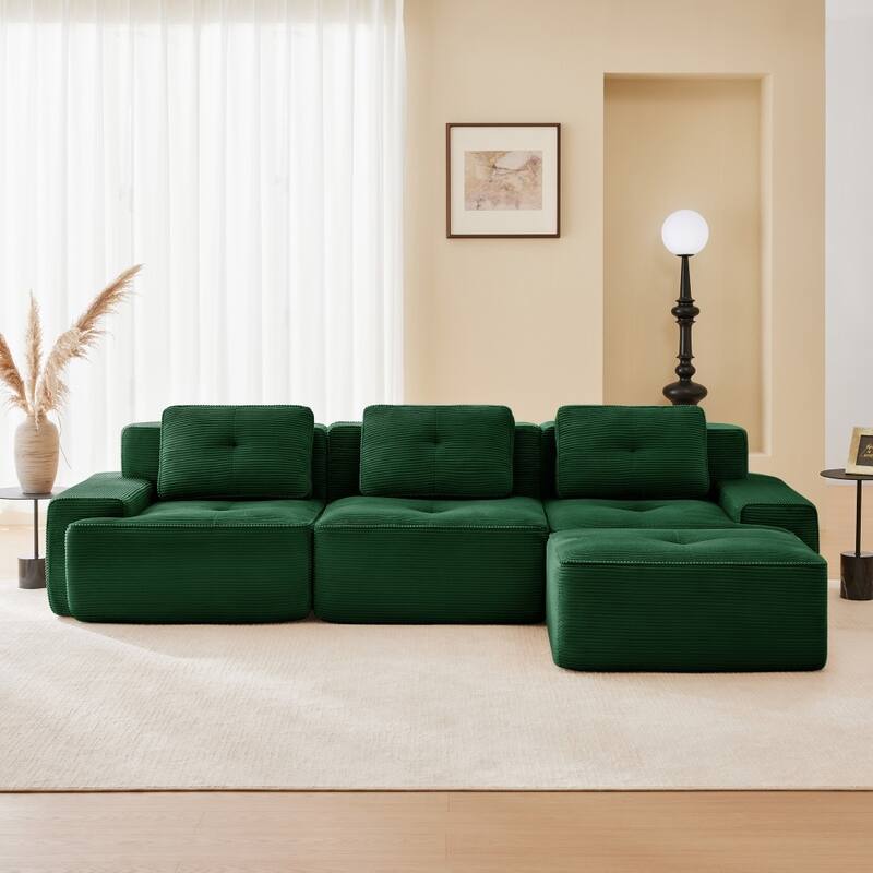 Modern 3-Seater Modular Tufted Design Corduroy Sectional Sofa with Deep Seat