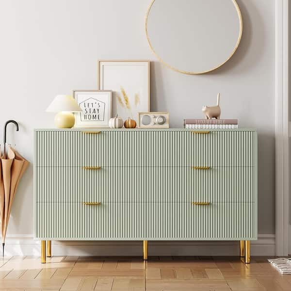 green modern dresser 6 Drawer Dresser Fluted Modern with 5 Colors Available | High Weight Capacity Wood Dresser for Bedroom