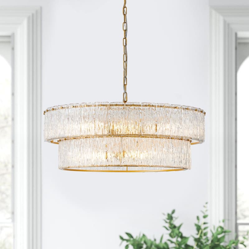 KAWOTI 2-Tiered Modern Glam Chandelier with Texcture Glass - 8-Light