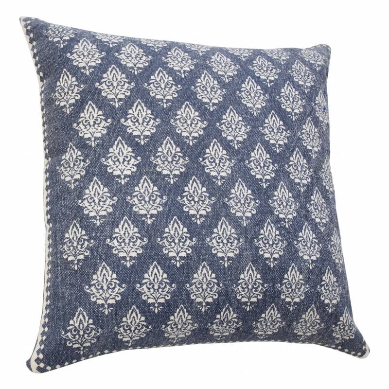 HomeRoots 20" X 20" Vintage Indigo Blue And White 100% Cotton Geometric Zippered Pillow