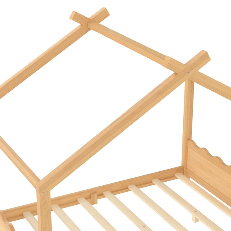 Wood House Bed Floor Bed with Support Slats Montessori Bed