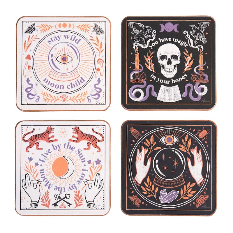 4" Crystal Ball Magic Halloween Drink Coasters Set of 4