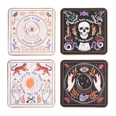 4" Crystal Ball Magic Halloween Drink Coasters Set of 4