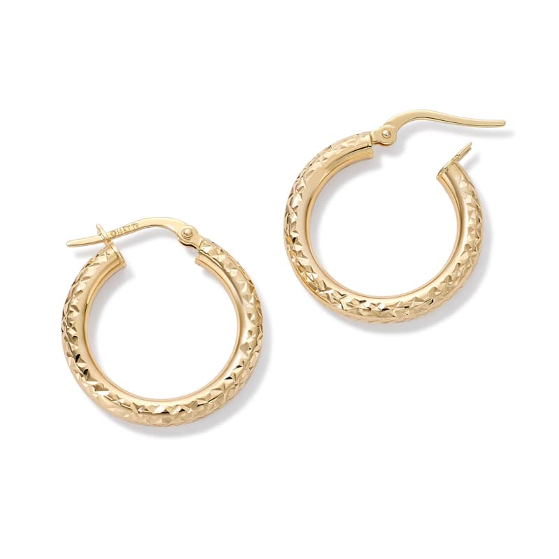 Clover 14K Yellow Gold Diamond-Cut Round Hoop Earrings 3mm (16mm-36mm)