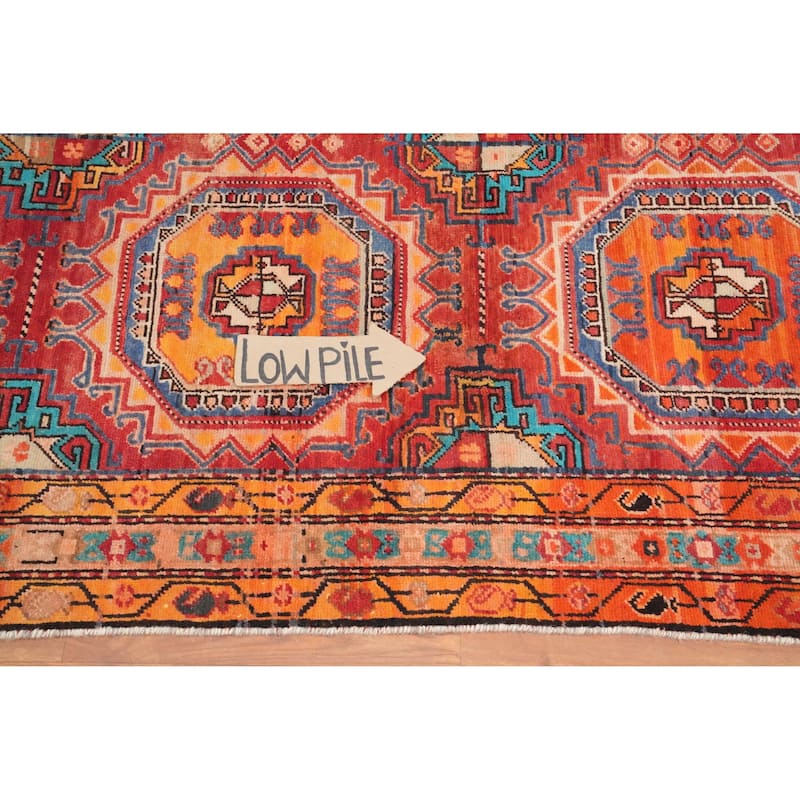 Hand Knotted Oriental 100% Wool Carpet Traditional Geometric Oranges & Rust Meshkin Runner Rug - 10' 10'' X 4' 3''