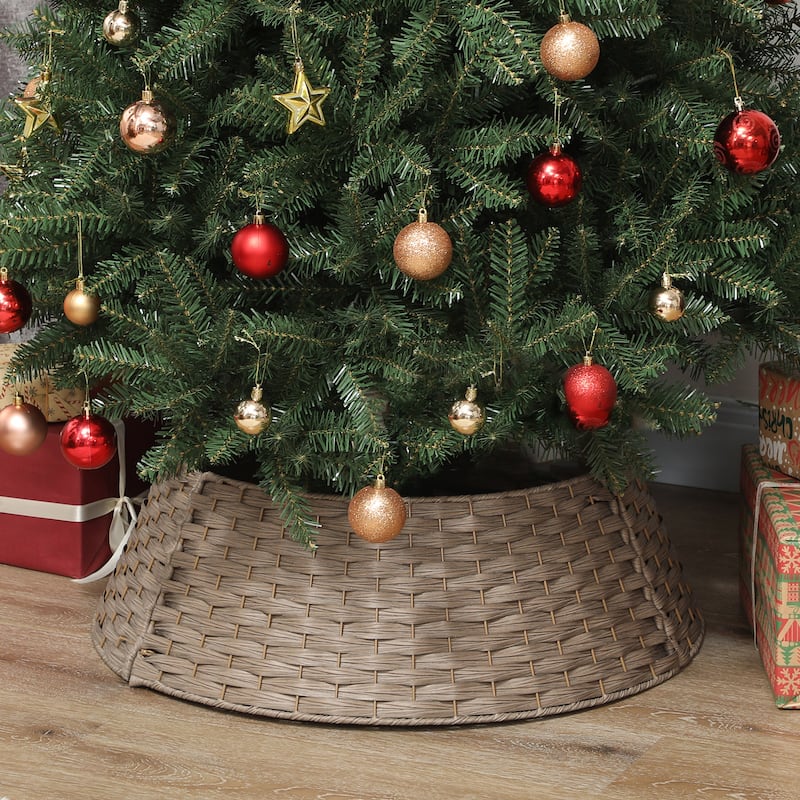 HOMCOM 27 inch Rustic Christmas Tree Collar, Plastic Woven Christmas Tree Skirt, Base Cover for Party, Holiday, Home Decoration