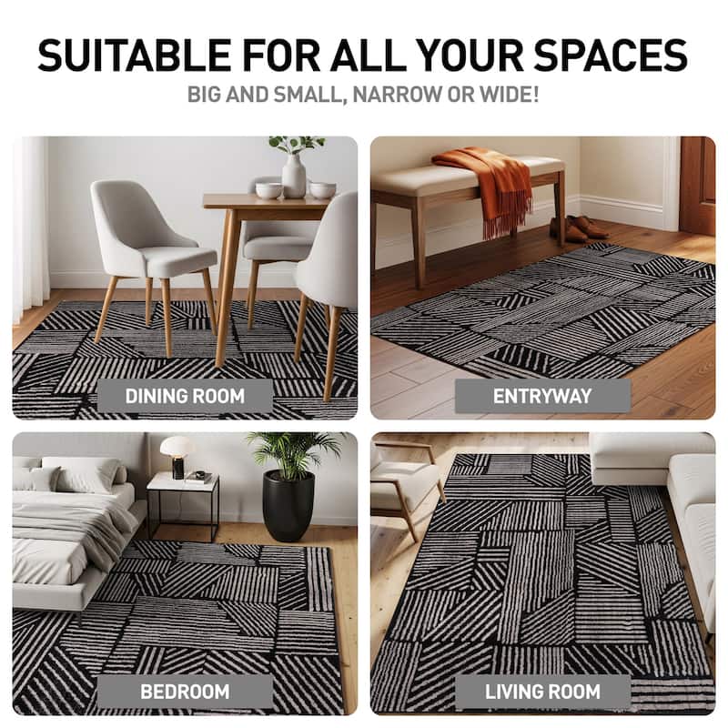 World Rug Gallery Contemporary Boho Stripes Black Area Rug