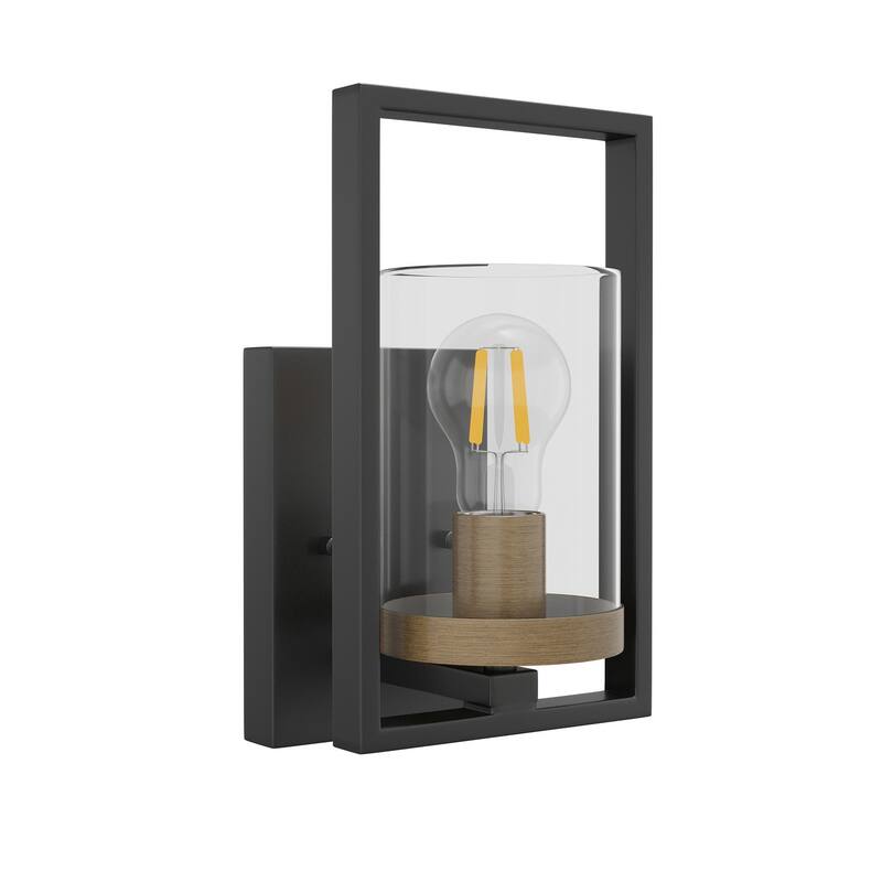 Industrial Matte Black Metal Frame Wall lamp with Cylinder Glass Shade