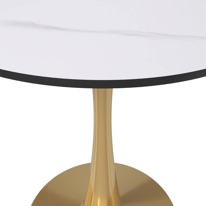 Bristol 27" Round Dining Table Sintered Stone Top & Gold Finish Stainless Steel Pedestal Base for Kitchen and Dining Room