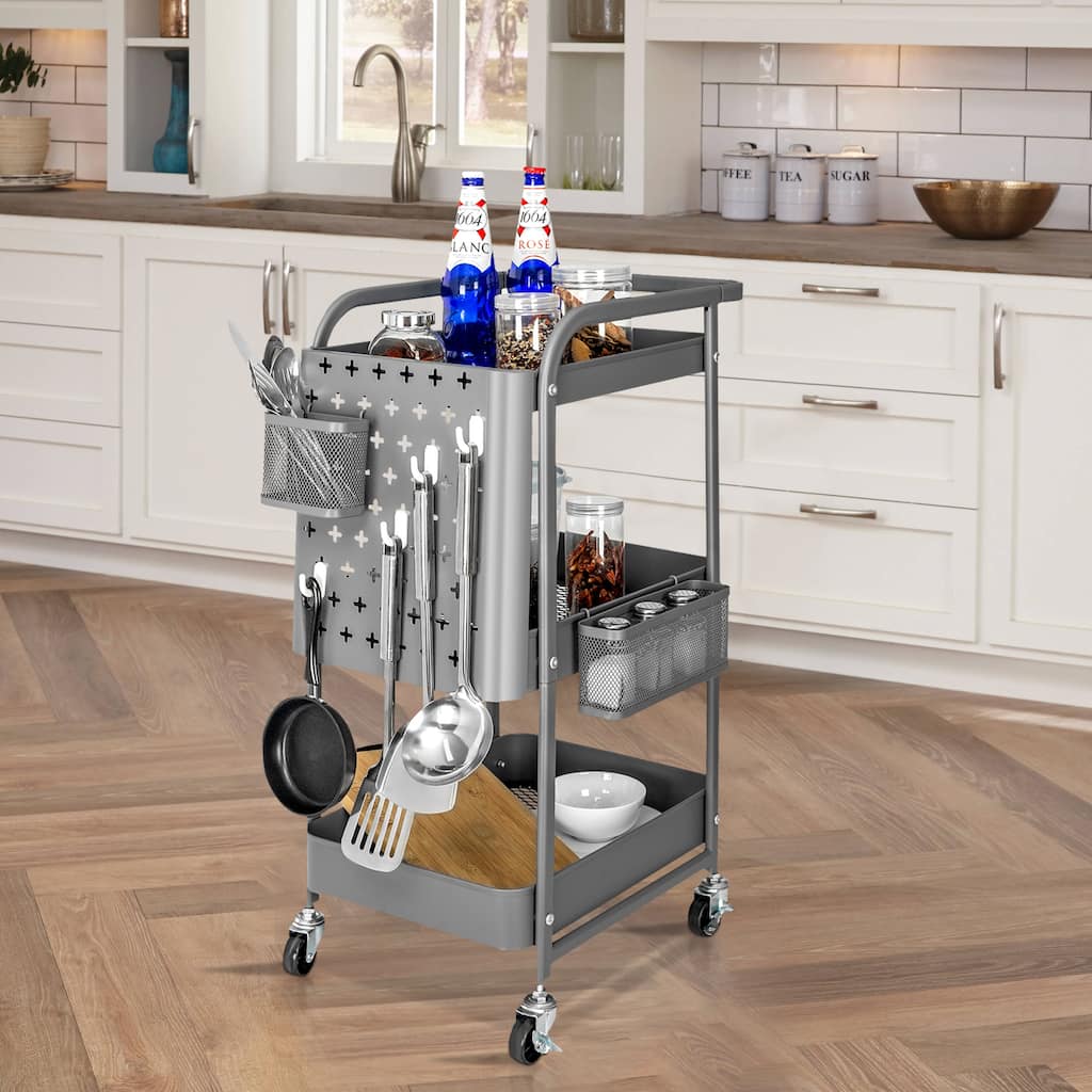 Gray 3 Tier Storage Utility Metal Rolling Cart with Wheels - 16*12*30
