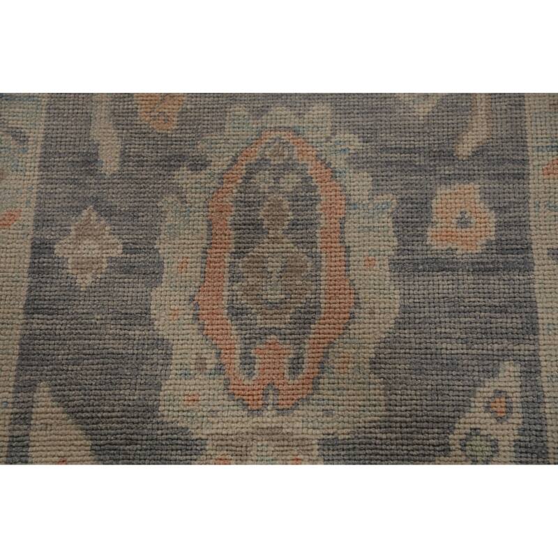 Hand Knotted Oriental 100% Wool Carpet Transitional Geometric Navy Blue & Blues Oushak Runner Rug - 9' 6'' X 2' 11''