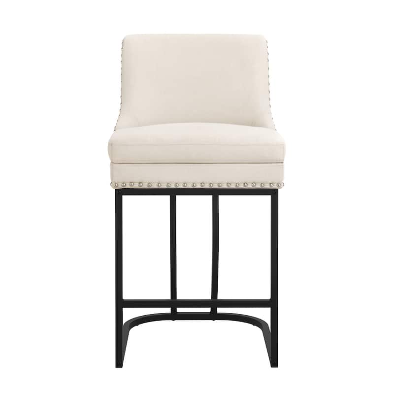 26" Modern Metal Barstools Set of 2 Upholstered Counter Height Bar stools with Back and 6" Thick Cushion for Kitchen Island