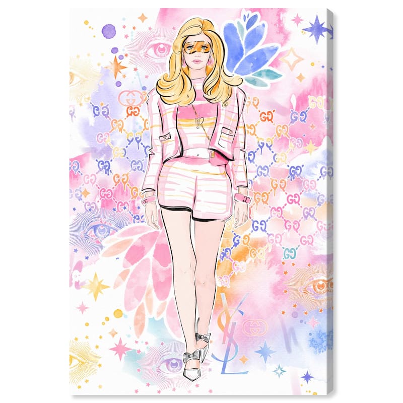 Wynwood Studio Canvas Fashion and Glam Pink Doll Walk Pink and Light Pink Modern & Contemporary Wall Art Canvas Print