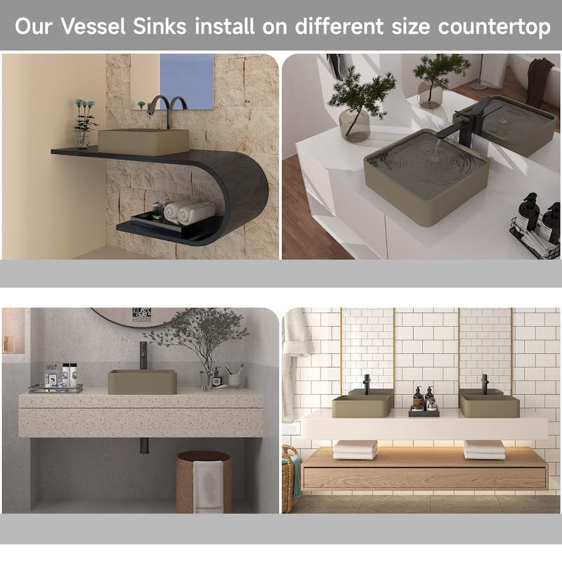 CASAINC Concrete Square Bathroom Sink Vessel Sink Art Basin with the ...