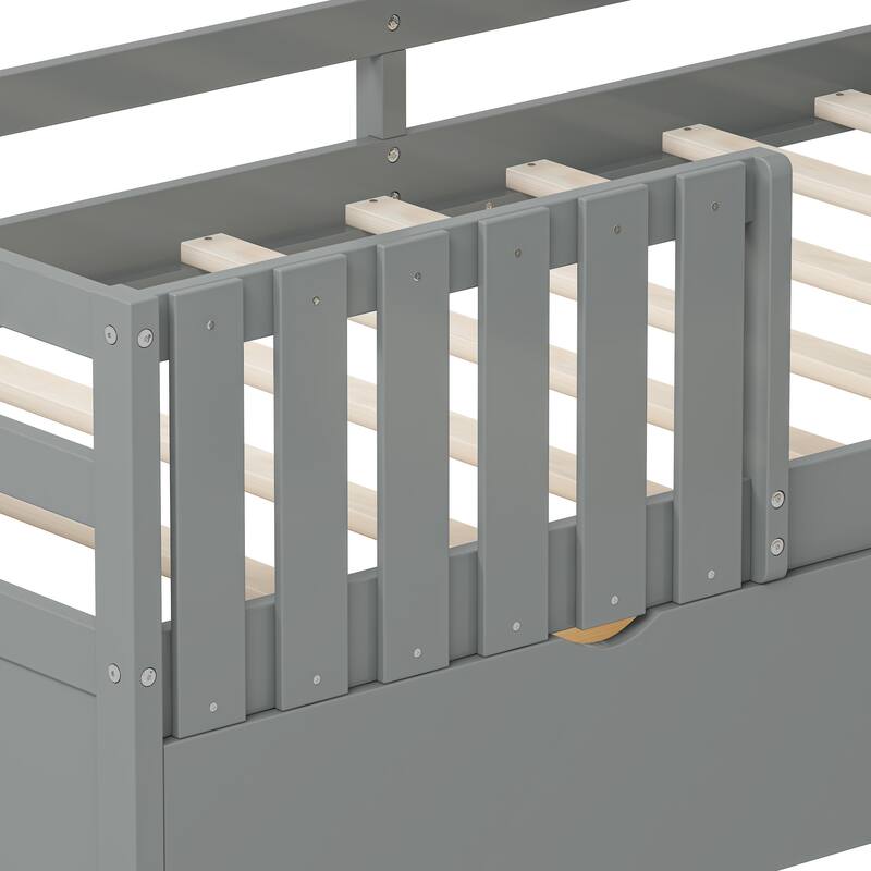 Twin Size House Bed with Guardrails, Storage Drawers, Roof, and Window Design