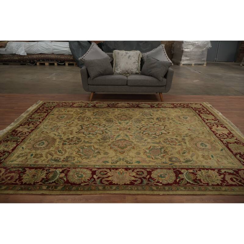 Hand Knotted Oriental 100% Wool Carpet Traditional Floral Yellow & Gold Agra Area Rug - 10' 0'' X 7' 10''