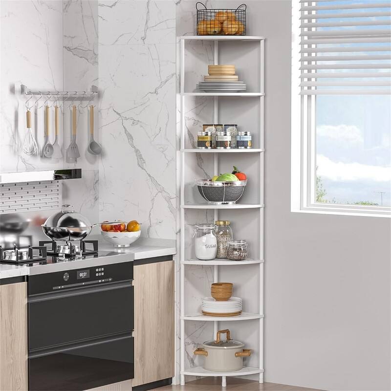 Book Shelf Corner Shelf - 11.4"D x 11.4"W x 64.7"H - Marble White 7-tier