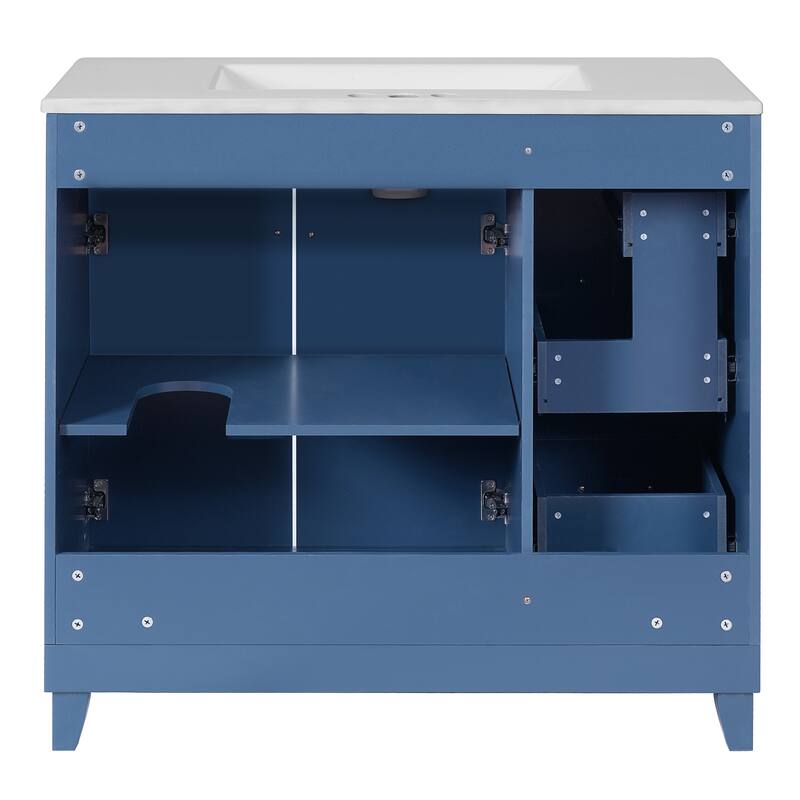 Bathroom Vanity Storage Cabinet with Standard and Double-Layer Drawers, Groove Design Soft Close Doors and Adjustable Shelf