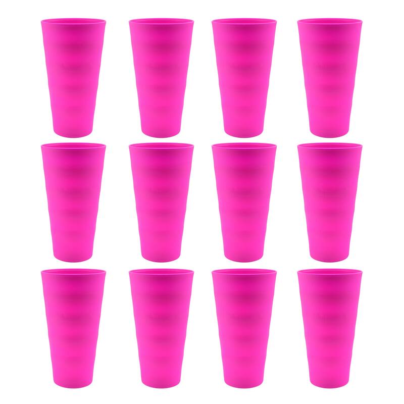Break-Resistant Plastic Cups 18oz, Reusable Design - Set of 12 - Pink