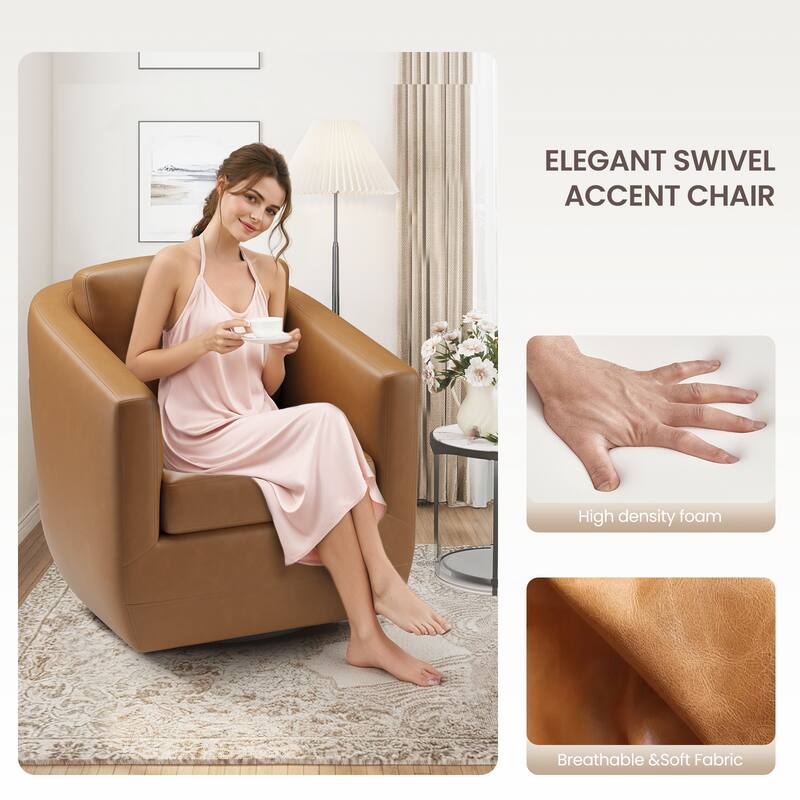 Velvet Barrel Swivel Chair - Round Bouclé Accent with Brass Base, Ready-to-Use for Living Rooms & Reading Corners