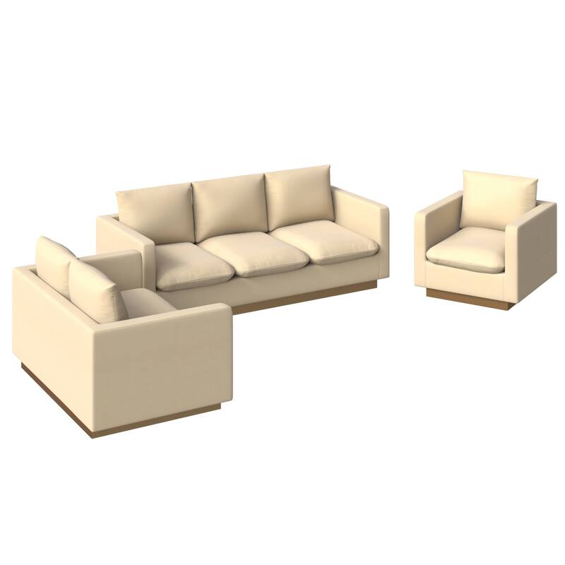 3-Piece Velvet Sofa Set with Brushed Gold Stainless Steel Base Nervo Series - Beige