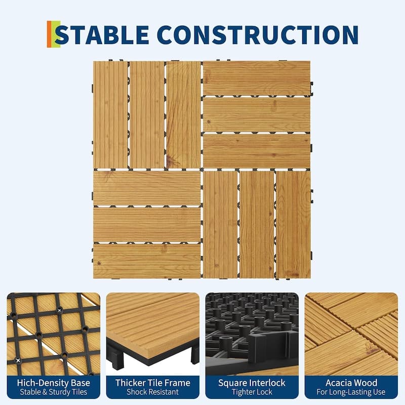 22 Pack 12"X12" Wood Patio Flooring Deck Tiles for Indoor & Outdoor Use DIY - 22-Pack