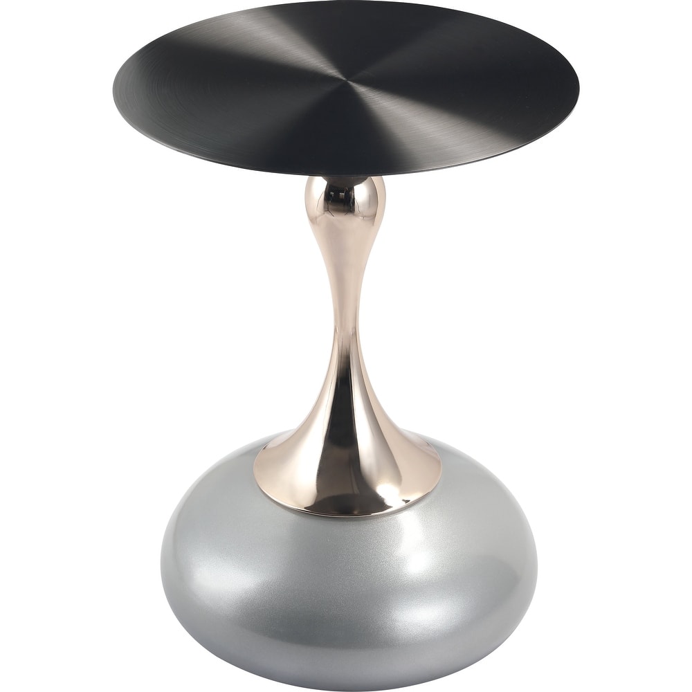 Savoy Modern Sleek Round Stainless-Steel Black Top Side Table with Powder Coated Pedestal Base for Home Office Living Room