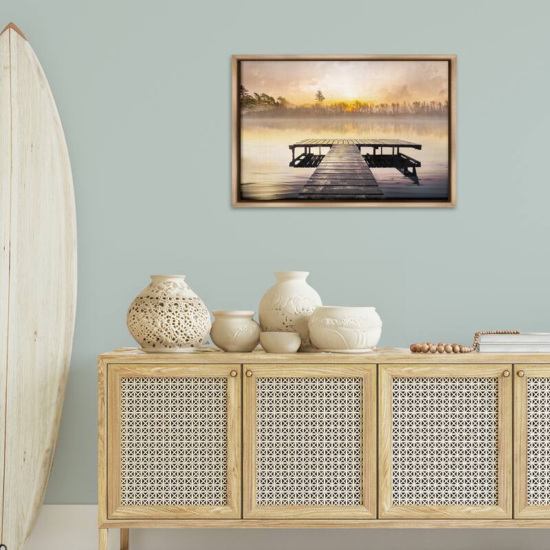 Stupell Summer Sunrise Dock Framed Floater Canvas Wall Art Design By Mike Calascibetta