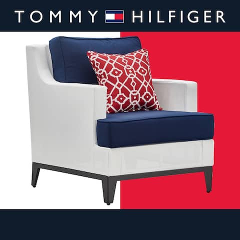Tommy Hilfiger Hampton Outdoor 36" Mesh Chair, Coastal White and Navy