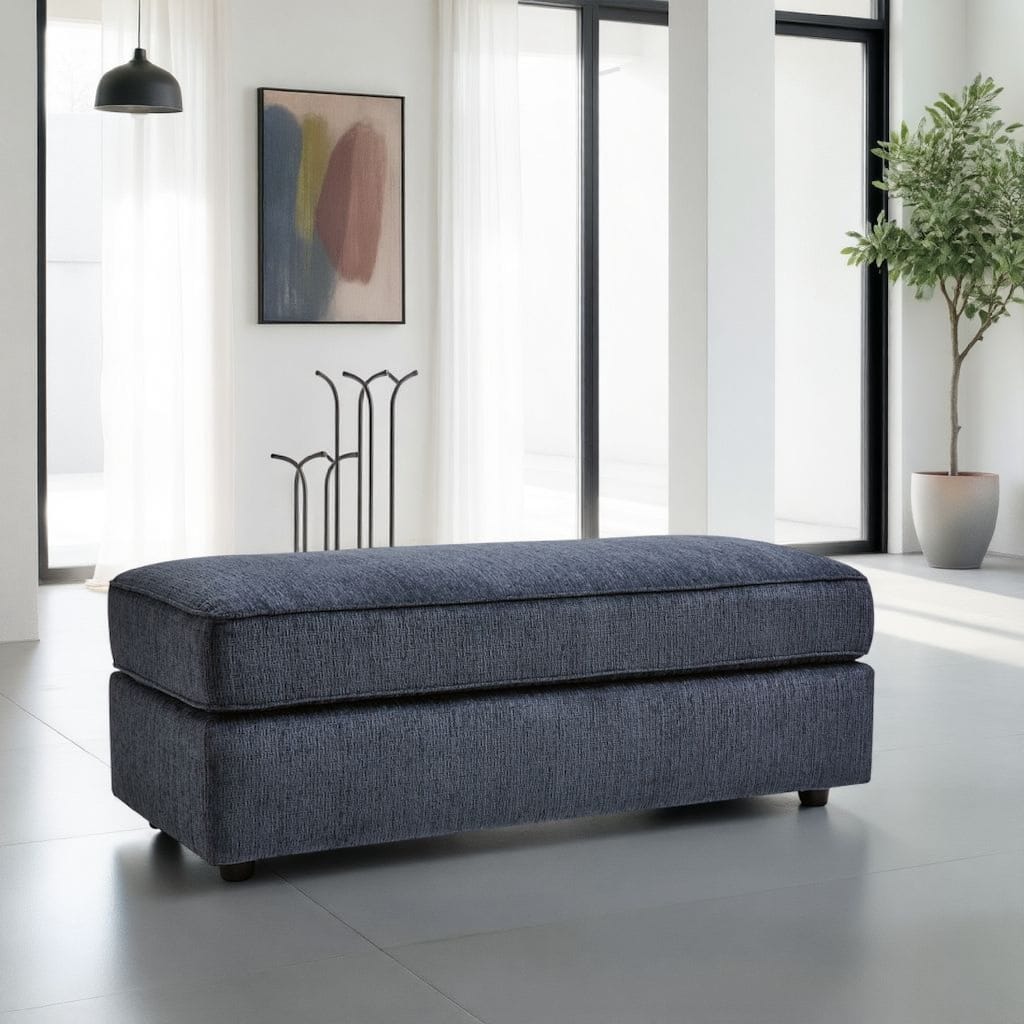 Alfie Oversized Ottoman Bench, Blue Polyester, 43 Inch Rectangular