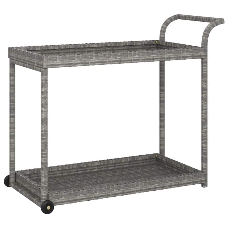 vidaXL Outdoor Bar Cart 2-Tier Serving Cart Rolling Utility Cart PE Rattan - 39.4" x 17.7" x 32.7"