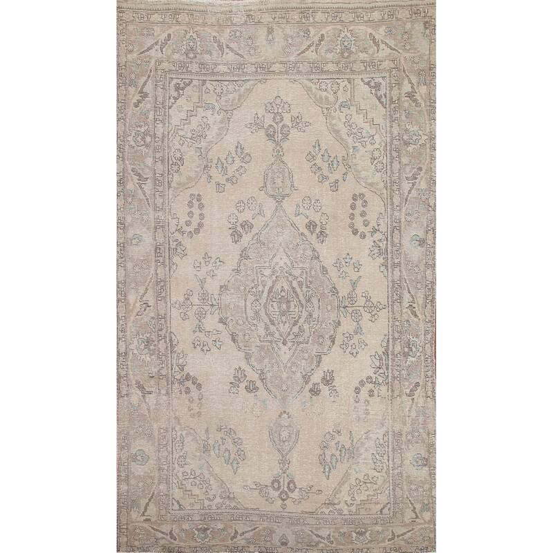 Hand Knotted Oriental 100% Wool Carpet Traditional Medallion Beige & Ivories Tabriz Area Rug - 9' 11'' X 6' 2''
