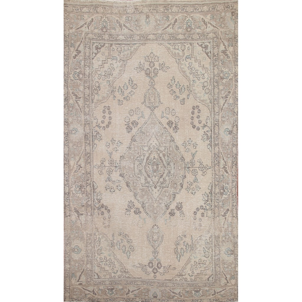 Hand Knotted Oriental 100% Wool Carpet Traditional Medallion Beige & Ivories Tabriz Area Rug - 9' 11'' X 6' 2''