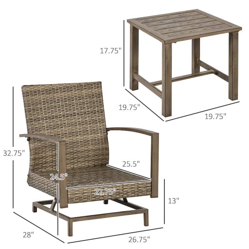 Outsunny 3-Piece Patio Bistro Set, PE Rattan Wicker Outdoor Furniture with Soft Cushions, 2 Rocking Chairs