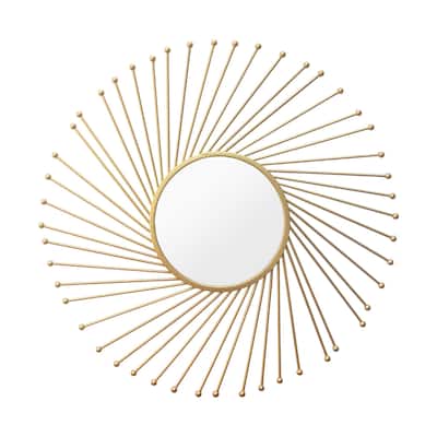 31.5 Inch Sunburst Metal Gold Round Mirror