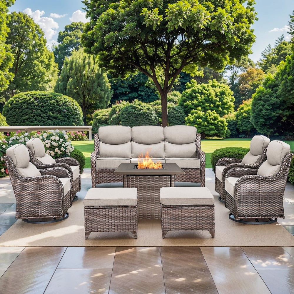 Pocassy Outdoor 6" Sofa Swivel Chairs with Fire Table Funiture
