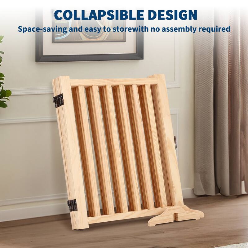 Wooden Freestanding Dog Gate, Collapsible Pet Gate with Support Feet, Indoor Dog Fence for The House,Doorways, Stairs,