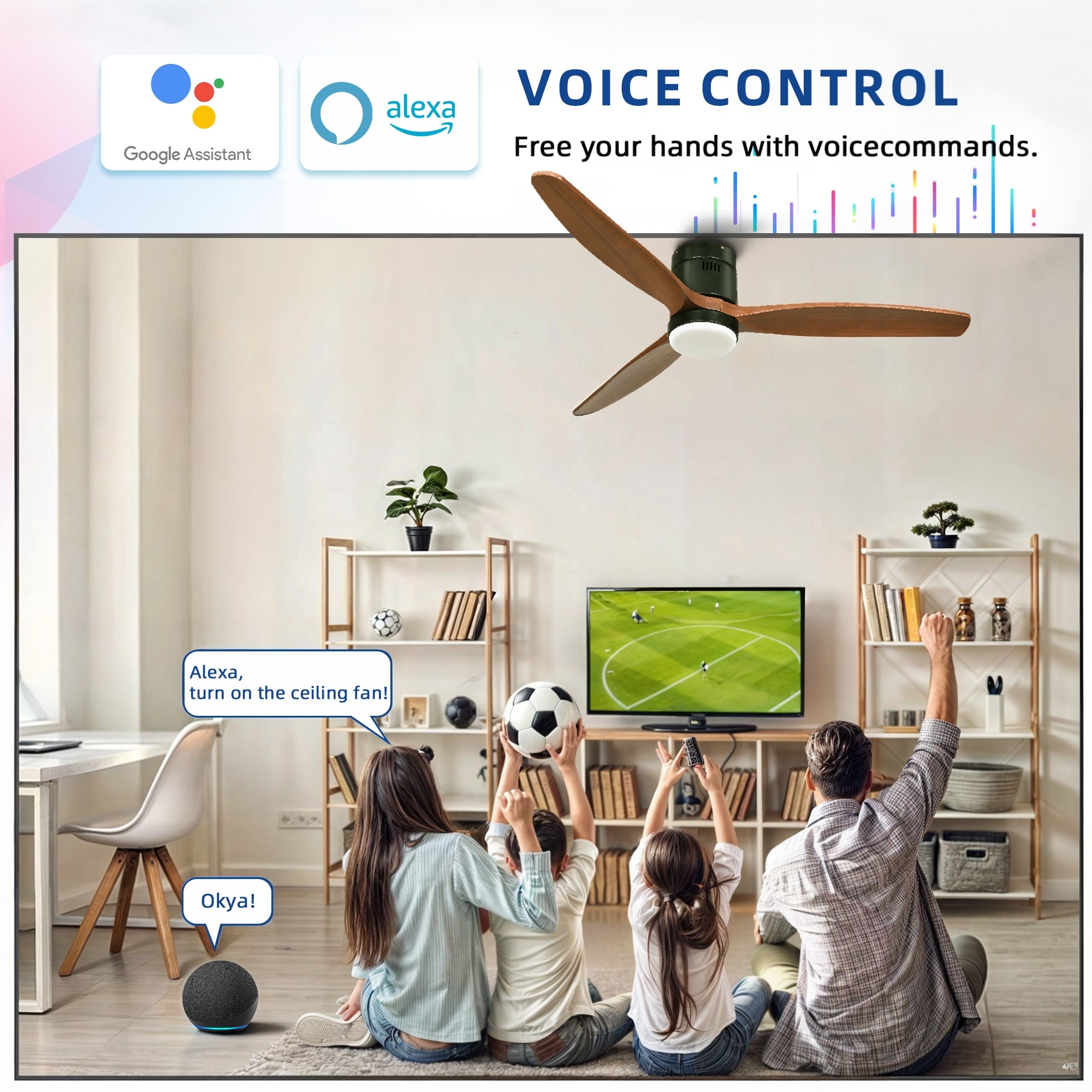 Flush Mount Google Home Smart Fan Bladeless Ceiling Fans With