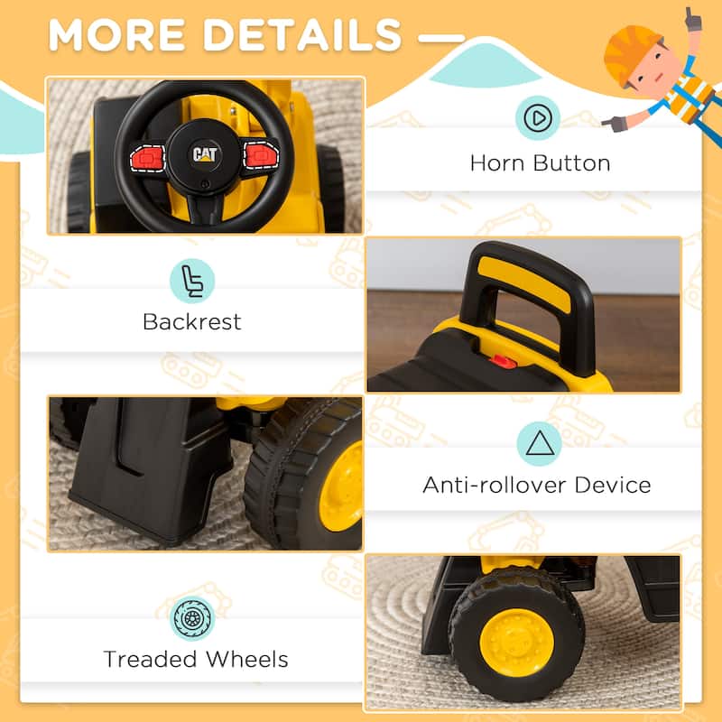 Licensed CAT Excavator Ride-On for Toddlers, Interactive Shovel, Stable Design, Comfortable Seat