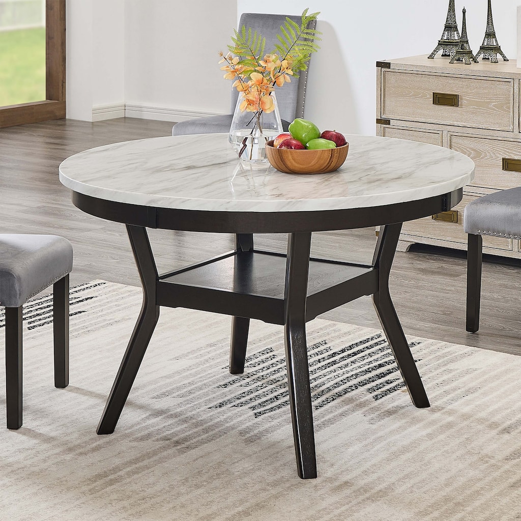 Round Wood Dining Table with Shelf