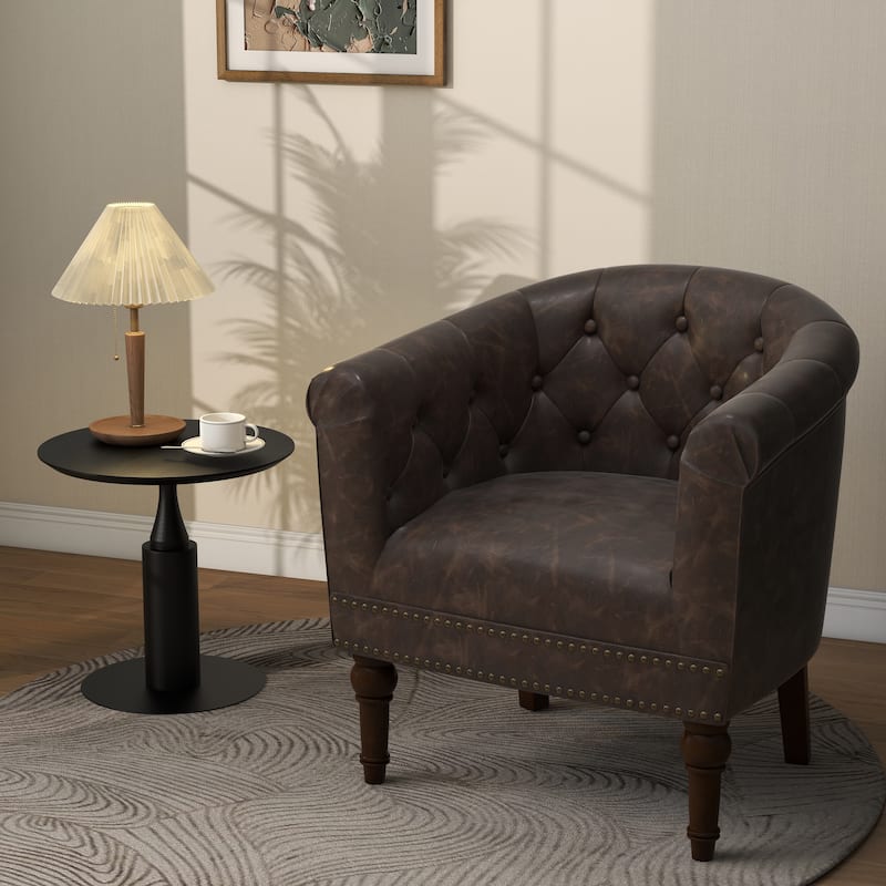 Contemporary PU Leather Tufted Barrel Accent Chair