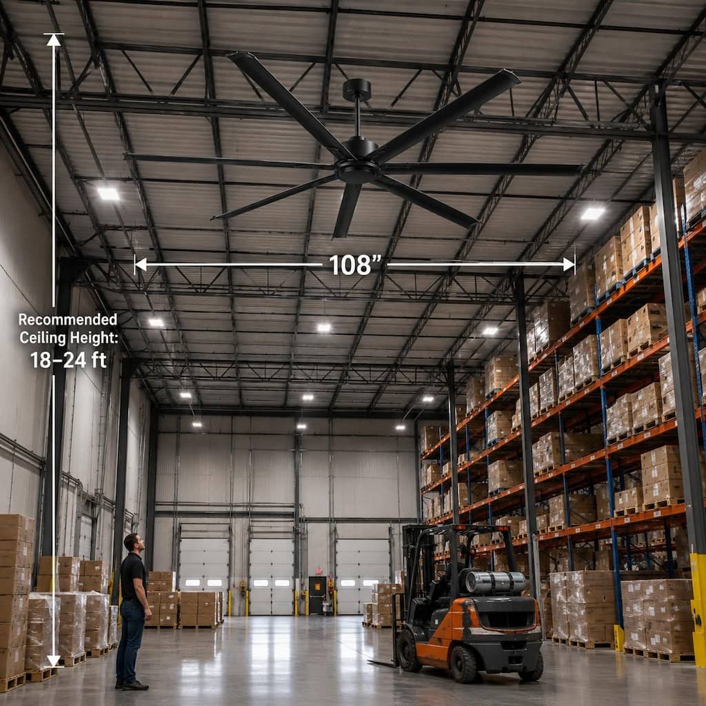 108" Ceiling Fan No Light,7-Blade Aluminum,6-Speed DC Motor,Reversible,Quiet Downrod Mount,Remote Control