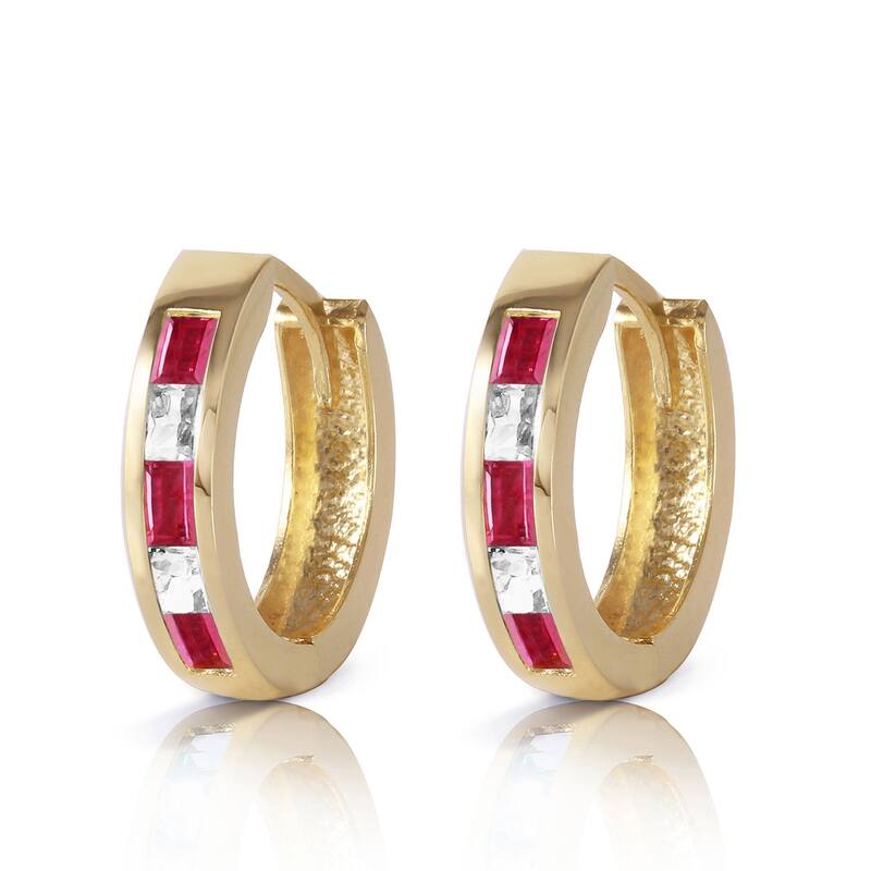 1.26 Carat 14K Solid Gold Hoop Earrings Natural Ruby Rose Topaz