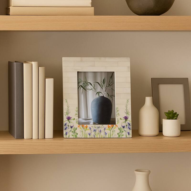 Wood Resin Flower Field Picture Frames - Ivory - 9.0"